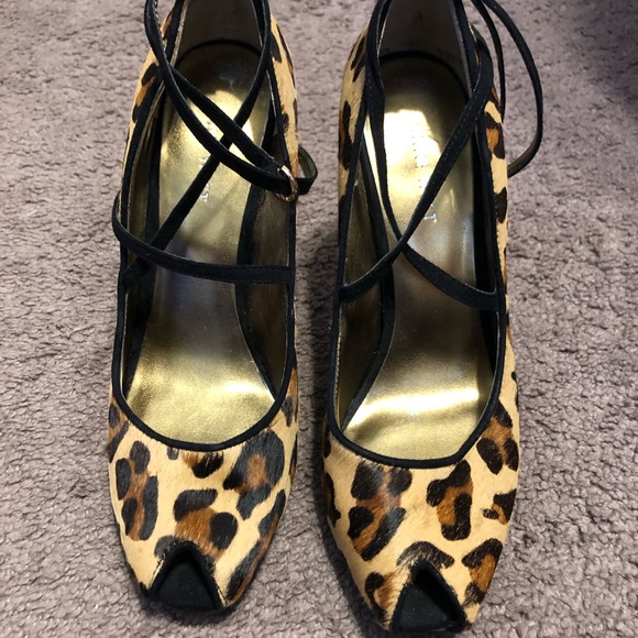 Nine West Cheetah Print Ankle Strap High Heels - Picture 2 of 5